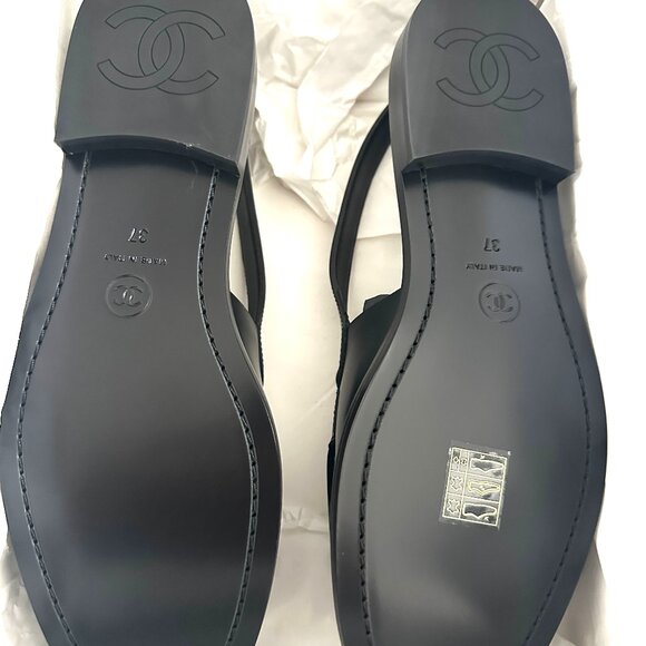 CHANEL REV Crystal CC Logo Leather Slingback Flat Loafers Shoes Sandals - Picture 15 of 16